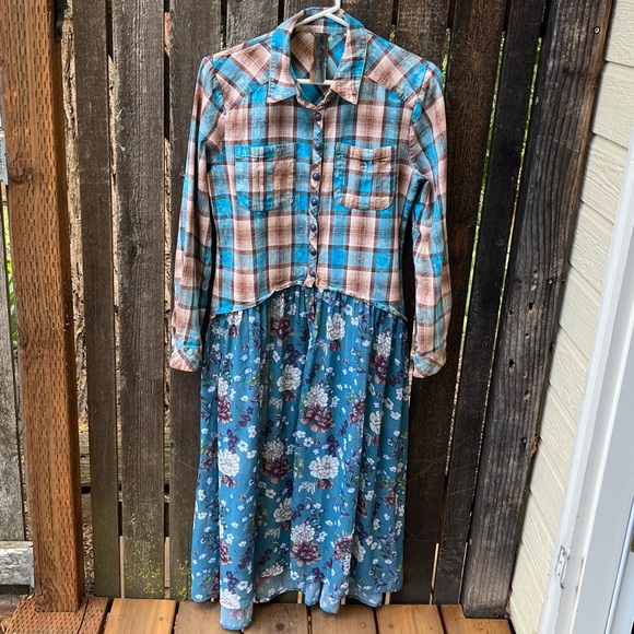 Aratta Silent Journey Northern Dancer Shirt-Dress In Blue & Brown Sz S - Picture 1 of 16